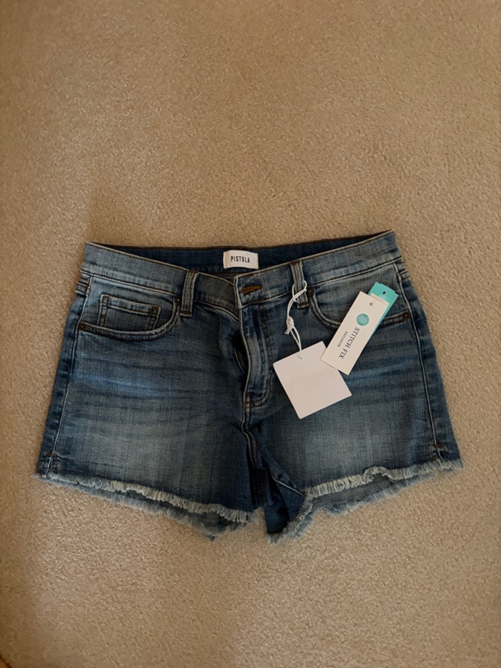 pistola Medium Blue Frayed Denim Cutoff Shorts